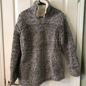 Vici- Heather Grey Sherpa POCKETED Pullover